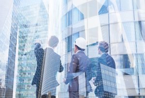 Business people looking at the buildings